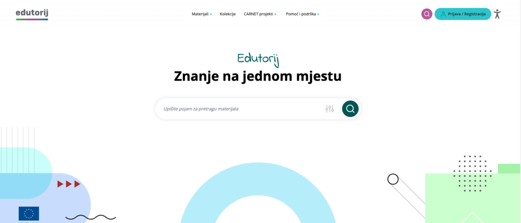 Snimka zaslona početne stranice Edutorij